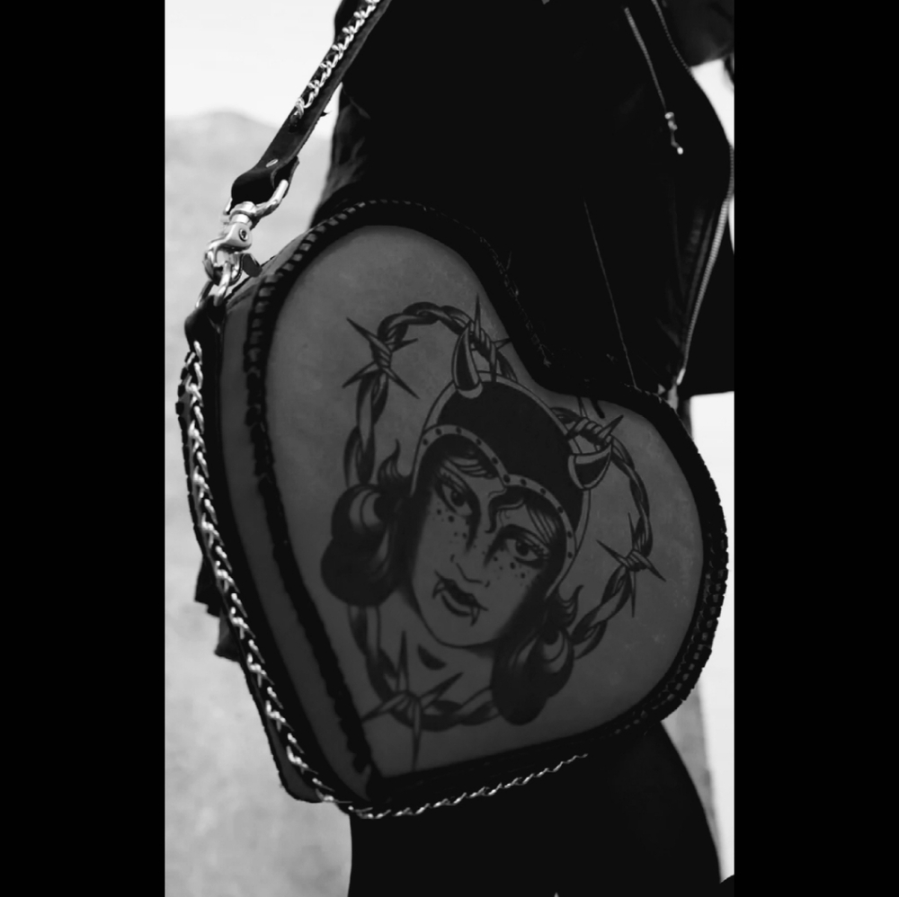 Italian Leather Tattoo Heart Purse